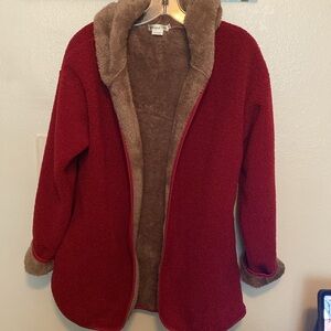 Z AVENUE USA Women's Open Hooded  Burgundy and Brown Lined Jacket, Medium